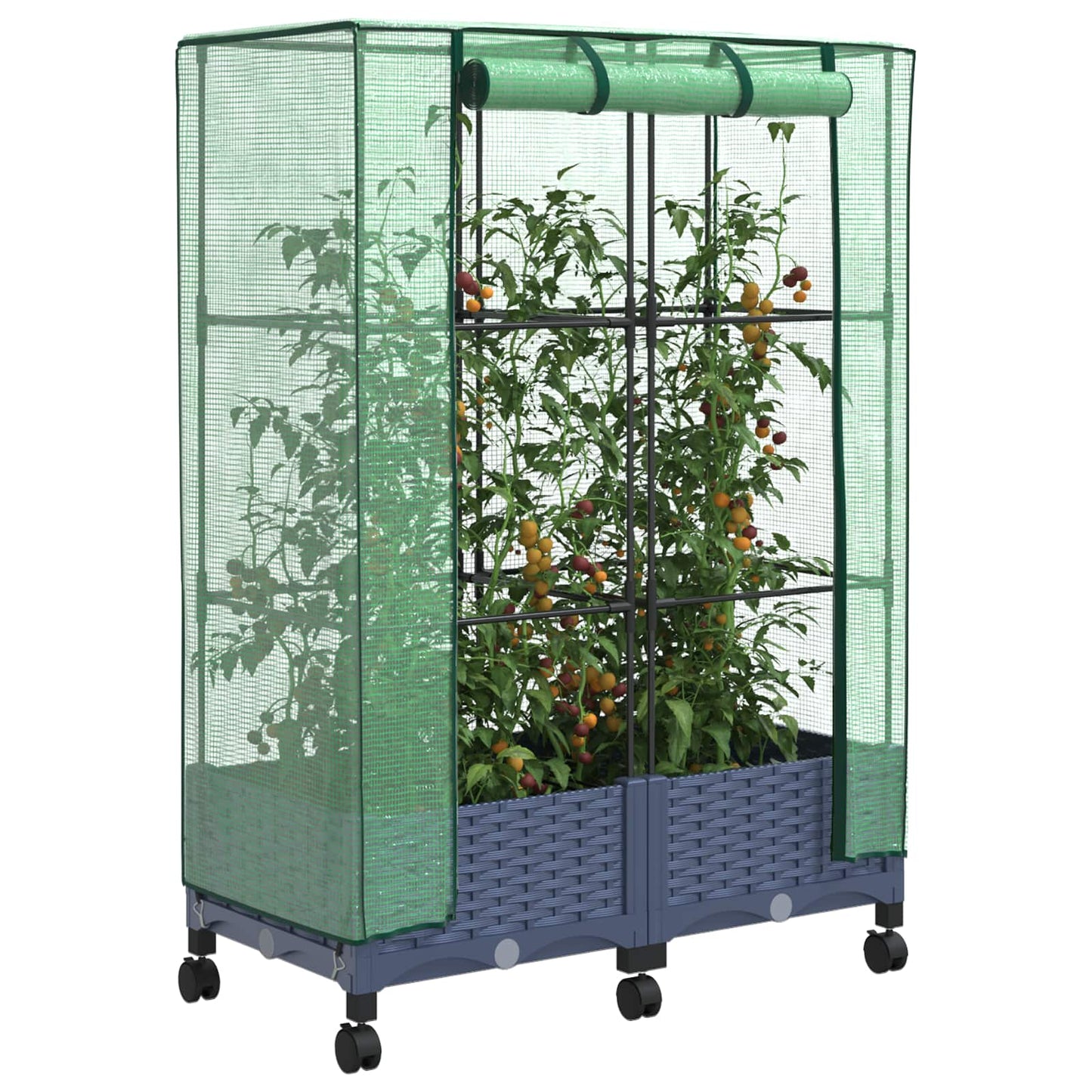vidaXL Garden Planter with Greenhouse Cover&Wheels 2 pcs Blue Grey PP 3