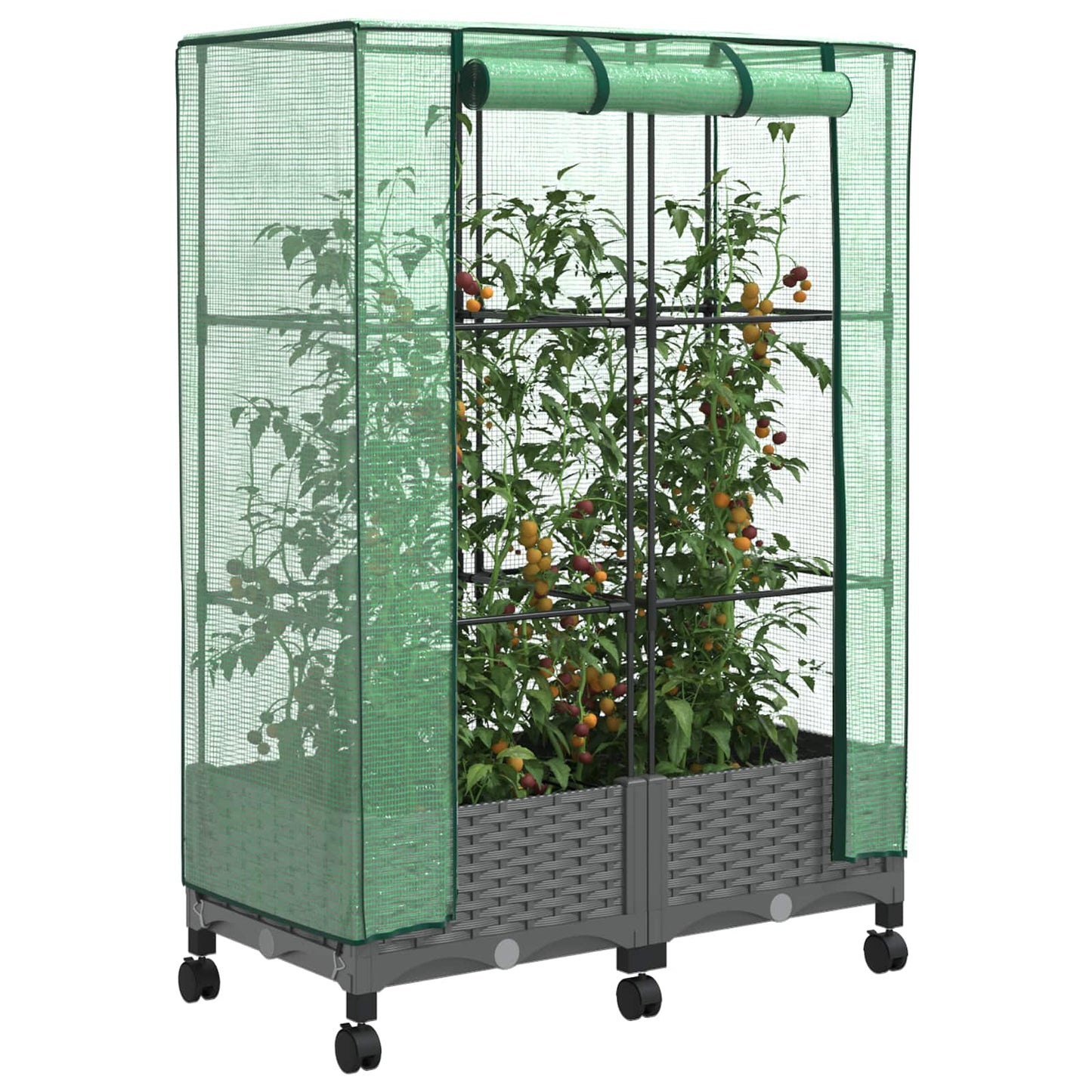 vidaXL Garden Planter with Greenhouse Cover&Wheels 2 pcs Light Grey PP 3