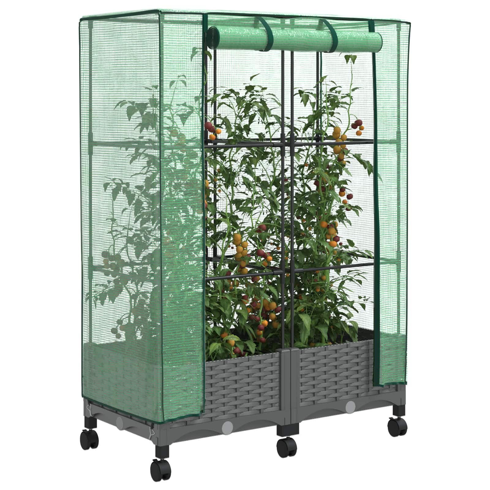 vidaXL Garden Planter with Greenhouse Cover&Wheels 2 pcs Light Grey PP 3