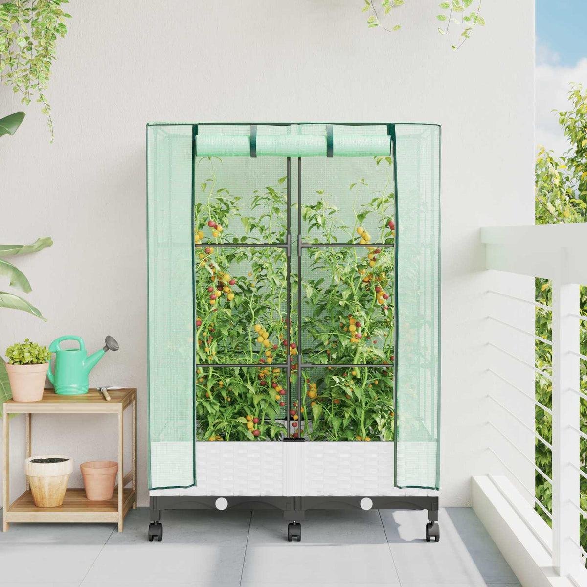 Garden Planter with Greenhouse Cover&Wheels PP with wheels Height 123 cm White 80 cm