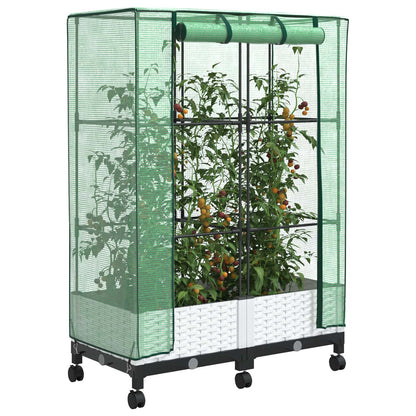 Garden Planter with Greenhouse Cover&Wheels PP with wheels Height 123 cm White 80 cm