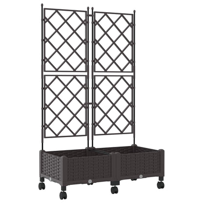 vidaXL Garden Planter with Trellis&Wheels 2 pcs Brown PP 2
