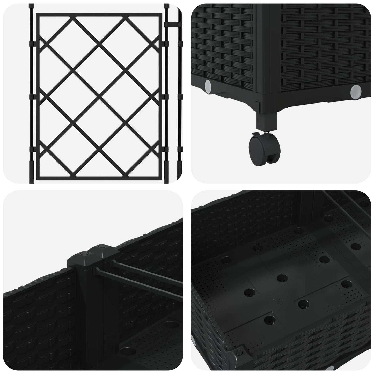 vidaXL Garden Planter with Trellis&Wheels 2 pcs Black PP 5