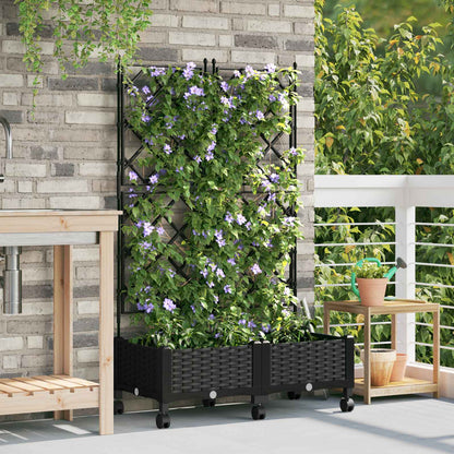vidaXL Garden Planter with Trellis&Wheels 2 pcs Black PP 1