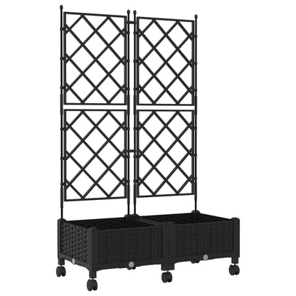 vidaXL Garden Planter with Trellis&Wheels 2 pcs Black PP 2