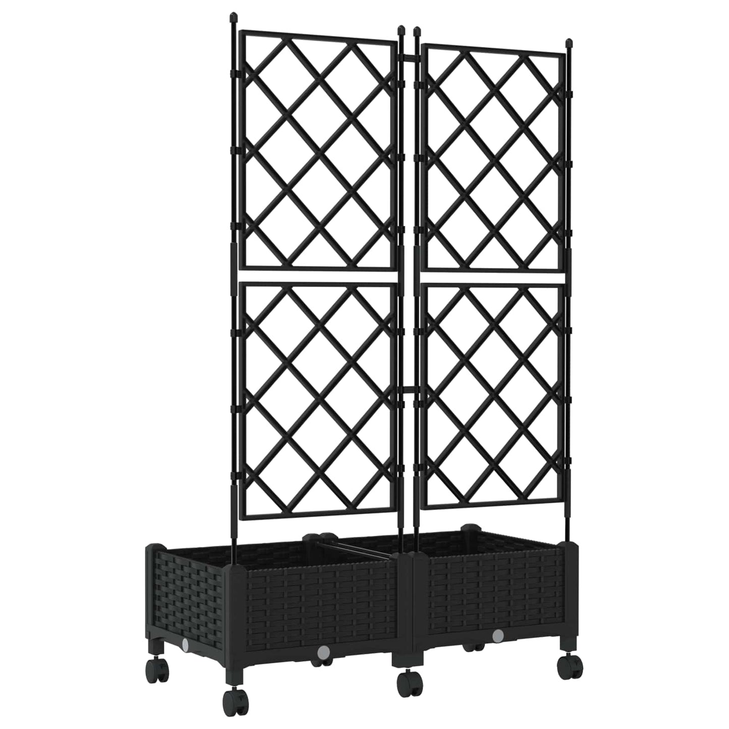 vidaXL Garden Planter with Trellis&Wheels 2 pcs Black PP 4