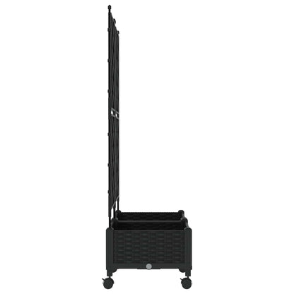 vidaXL Garden Planter with Trellis&Wheels 2 pcs Black PP 3