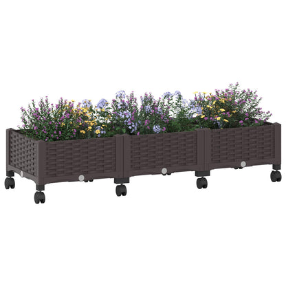 vidaXL Garden Planter with Wheels Brown 120 x 40 x 29 cm PP 3