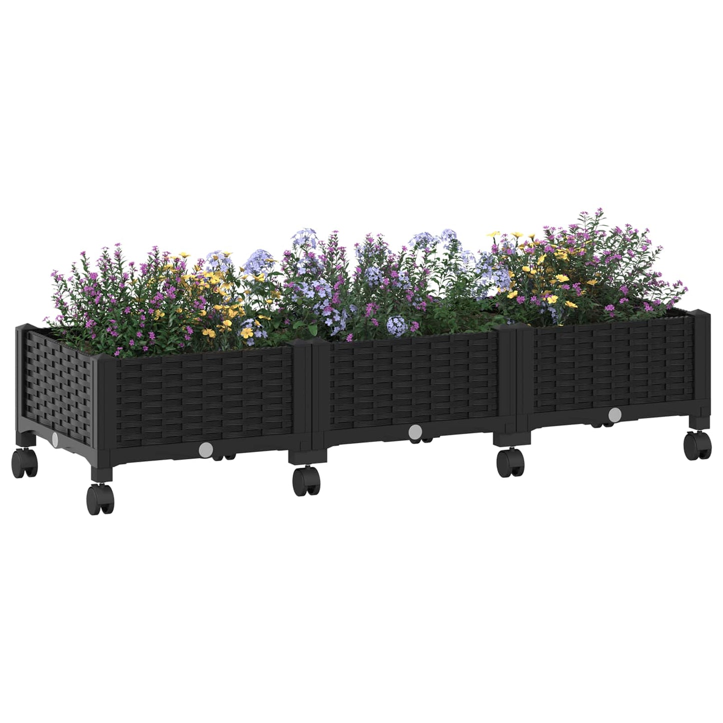 vidaXL Garden Planter with Wheels Black 120 x 40 x 29 cm PP 3