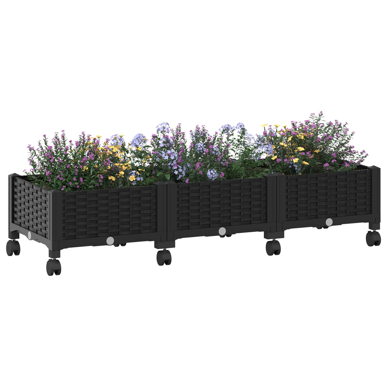 vidaXL Garden Planter with Wheels Black 120 x 40 x 29 cm PP 3