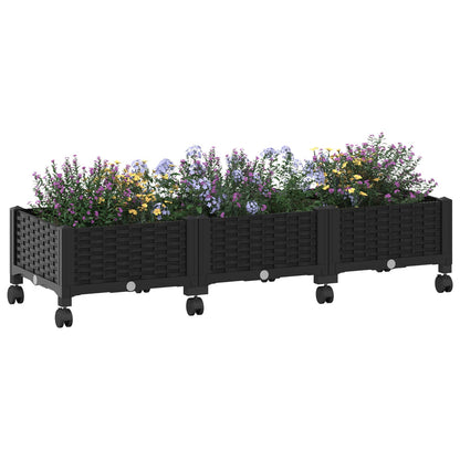 vidaXL Garden Planter with Wheels Black 120 x 40 x 29 cm PP 3