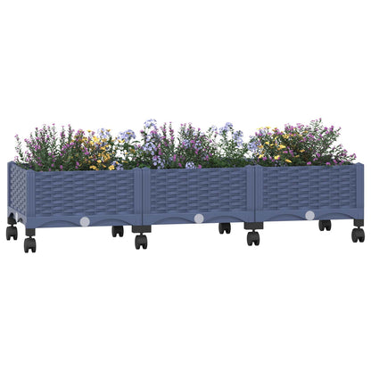 vidaXL Garden Planter with Wheels Blue Grey 120 x 40 x 33 cm PP 3