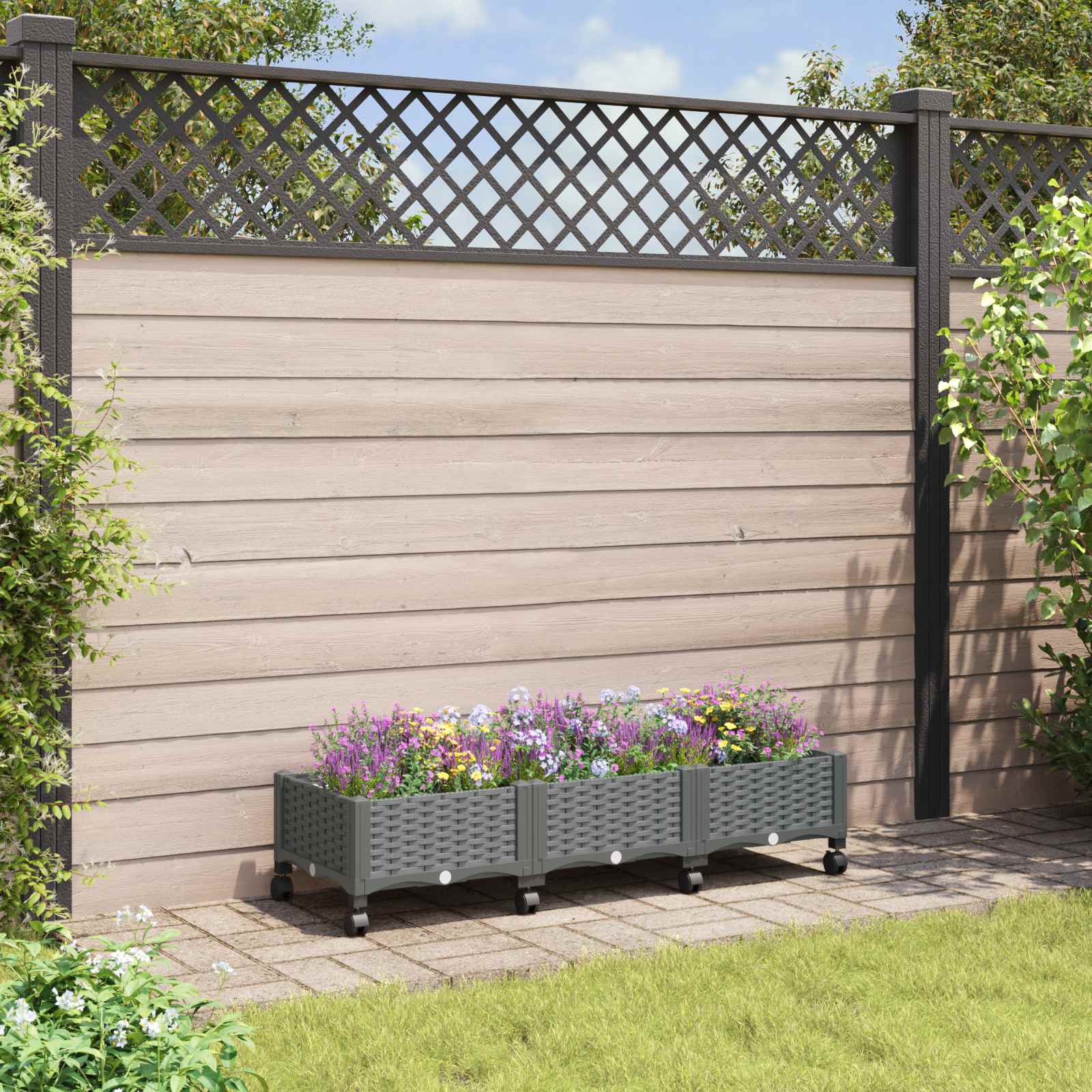 vidaXL Garden Planter with Wheels Light Grey 120 x 40 x 33 cm PP 1