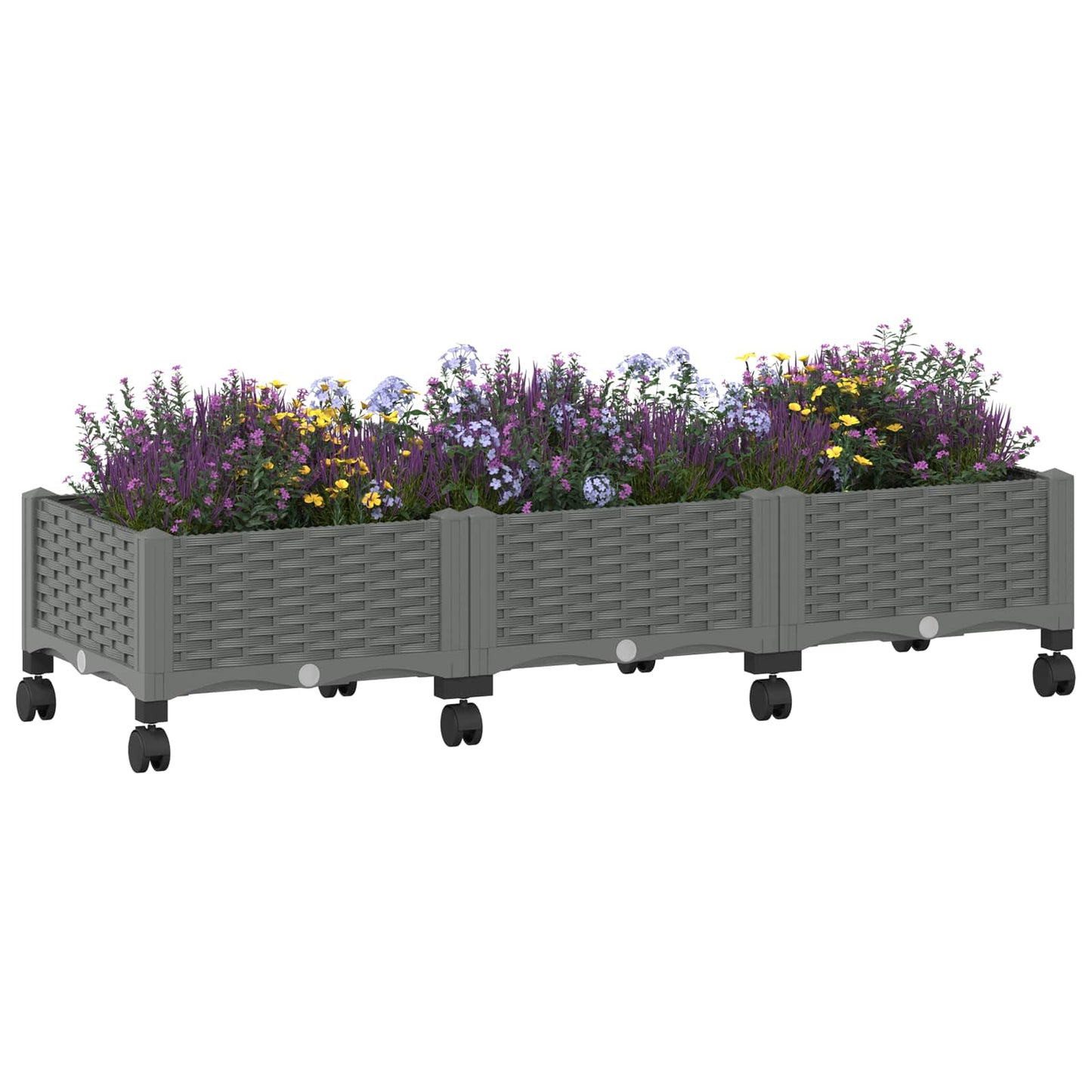 vidaXL Garden Planter with Wheels Light Grey 120 x 40 x 33 cm PP 3