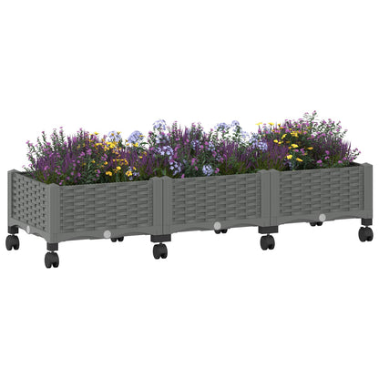 vidaXL Garden Planter with Wheels Light Grey 120 x 40 x 33 cm PP 3