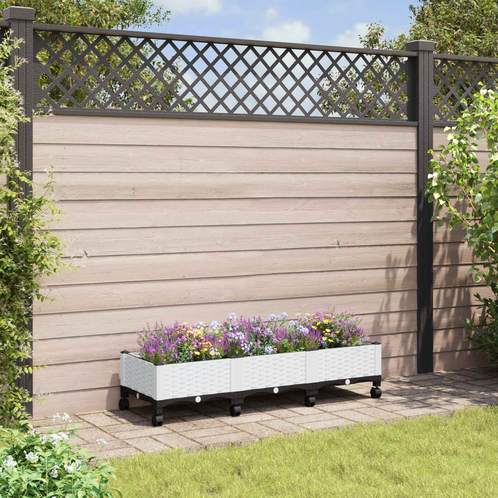 vidaXL Garden Planter with Wheels White 120 x 40 x 33 cm PP 1
