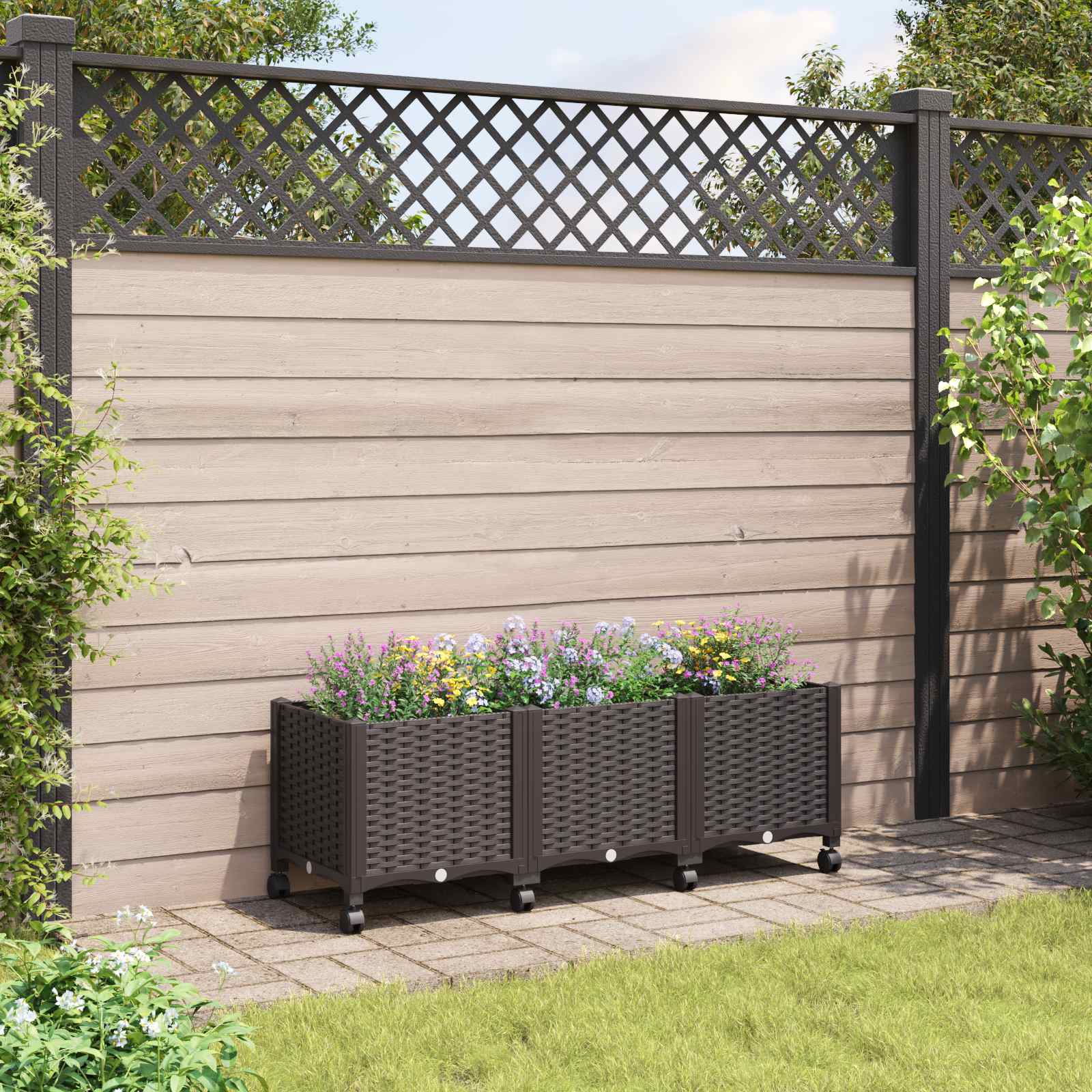 vidaXL Garden Planter with Wheels Brown 120 x 40 x 44 cm PP 1