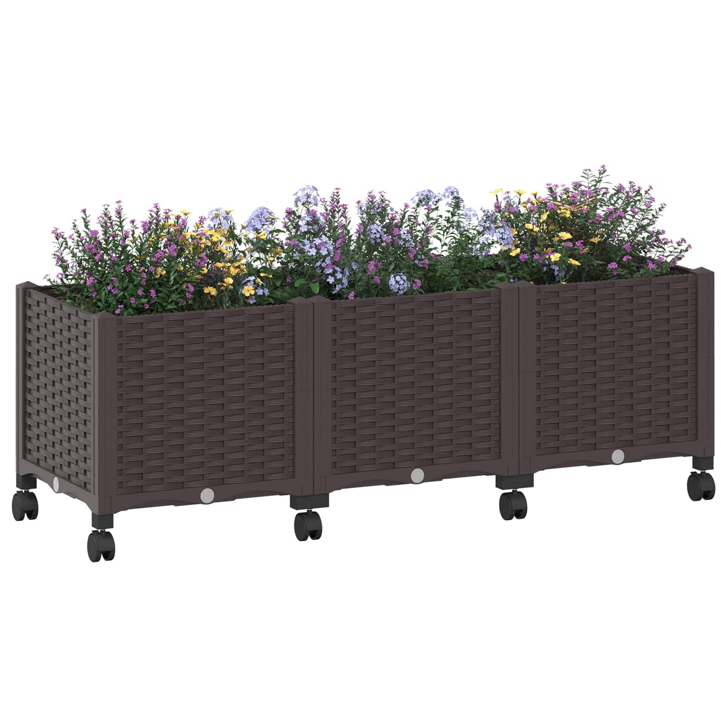 vidaXL Garden Planter with Wheels Brown 120 x 40 x 44 cm PP 3