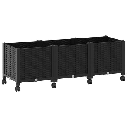 vidaXL Garden Planter with Wheels Black 120 x 40 x 44 cm PP 2