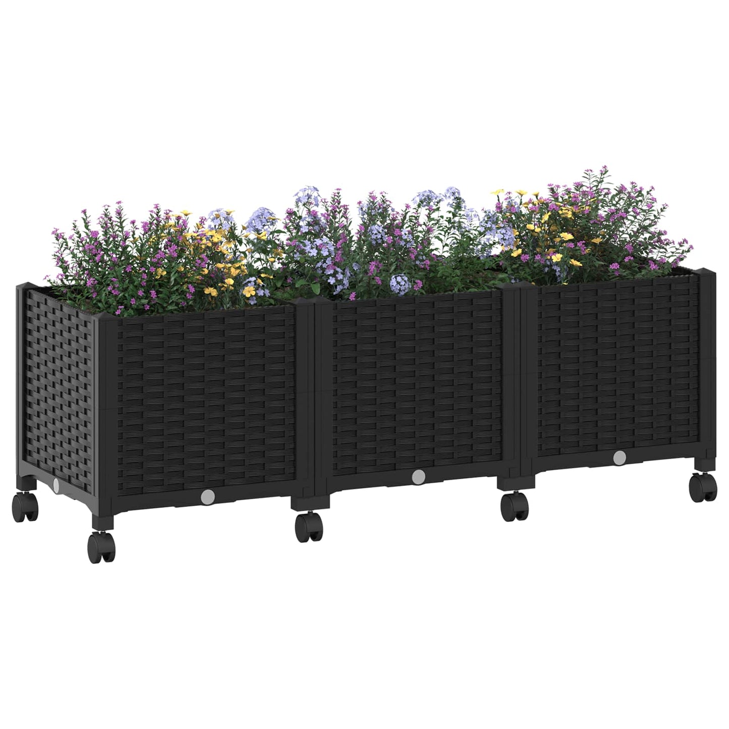 vidaXL Garden Planter with Wheels Black 120 x 40 x 44 cm PP 3
