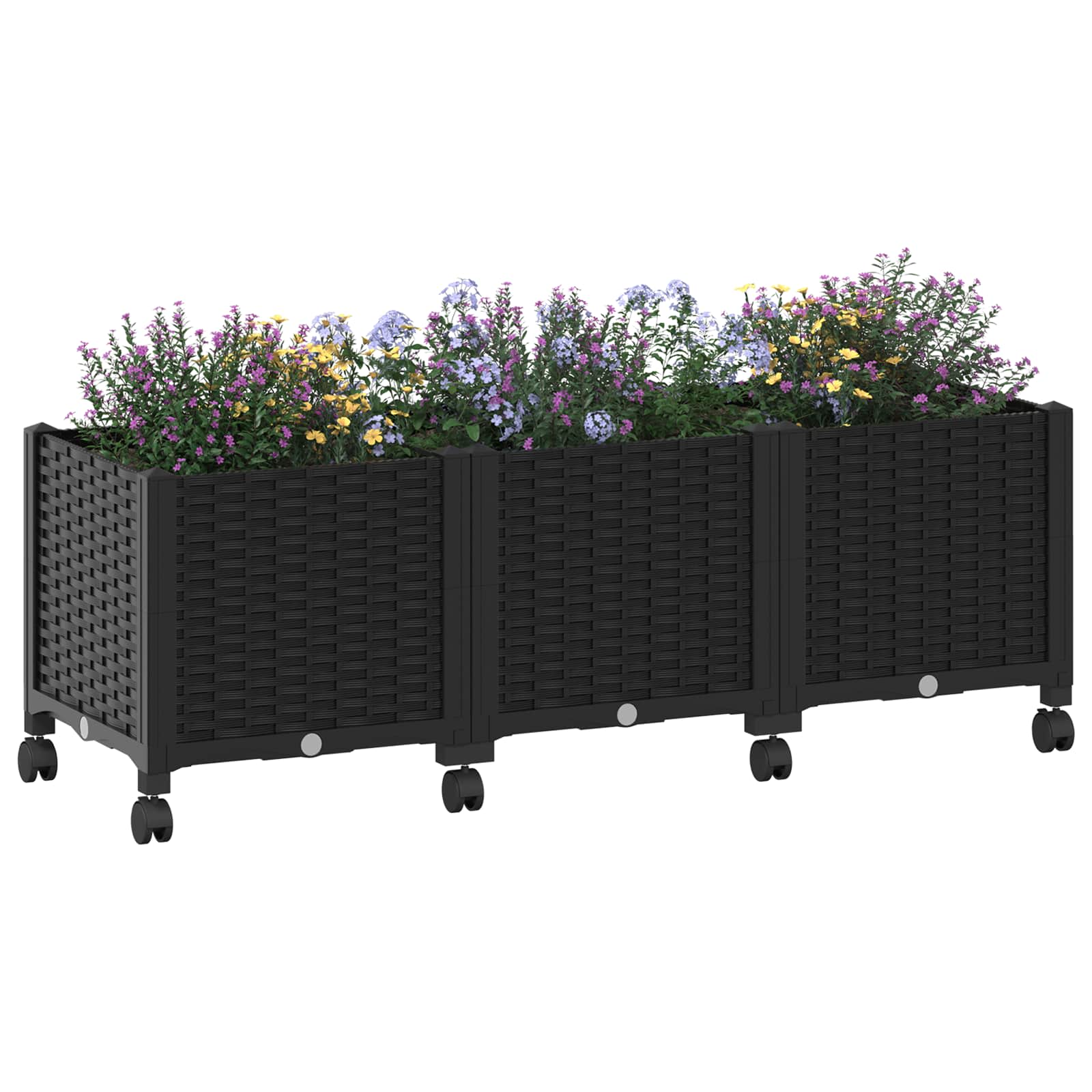 vidaXL Garden Planter with Wheels Black 120 x 40 x 44 cm PP 3