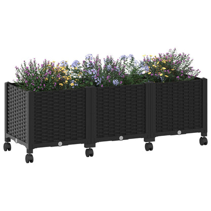 vidaXL Garden Planter with Wheels Black 120 x 40 x 44 cm PP 3