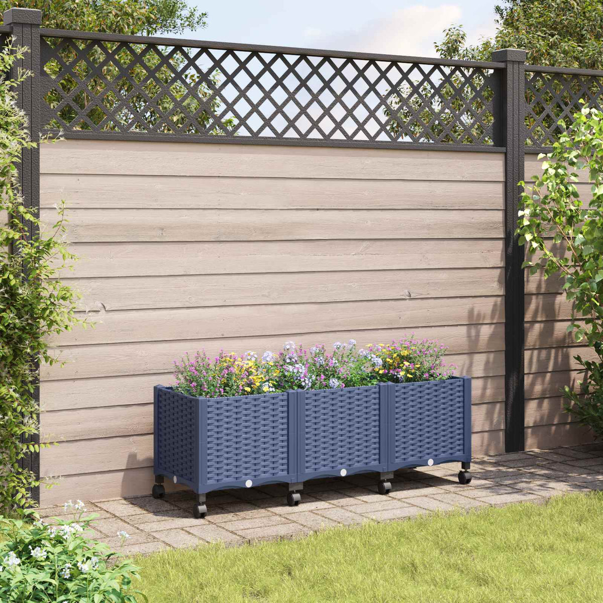 vidaXL Garden Planter with Wheels Blue Grey 120 x 40 x 44 cm PP 1