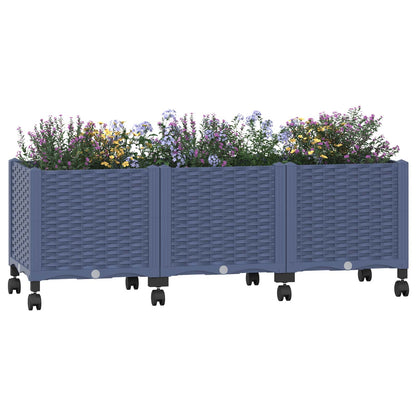 vidaXL Garden Planter with Wheels Blue Grey 120 x 40 x 44 cm PP 3