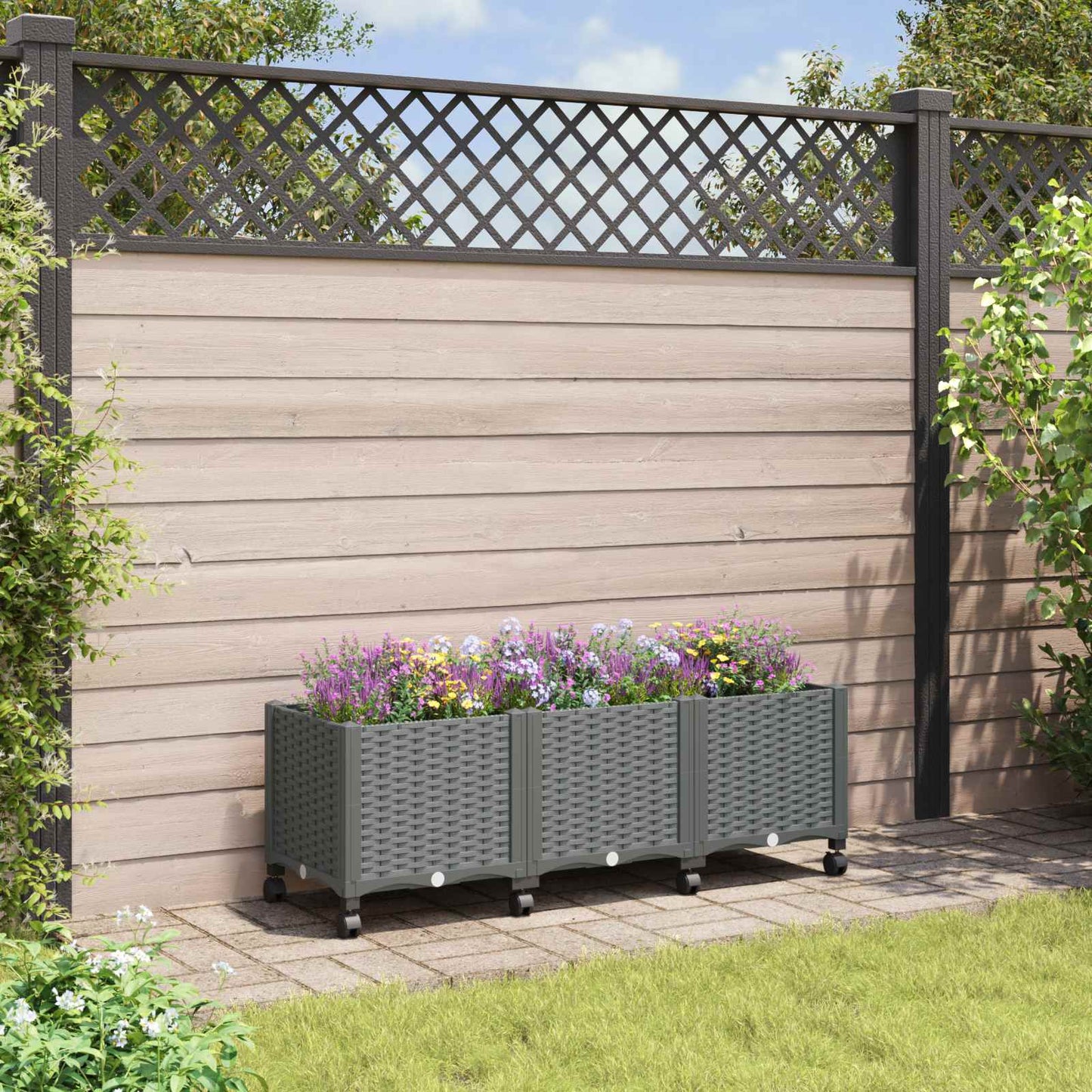 vidaXL Garden Planter with Wheels Light Grey 120 x 40 x 48 cm PP 1