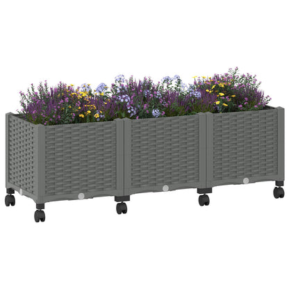 vidaXL Garden Planter with Wheels Light Grey 120 x 40 x 48 cm PP 3