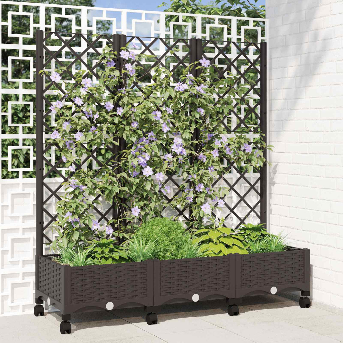 vidaXL Garden Planter with Trellis&Wheels PP with Wheels Height 121.5 cm