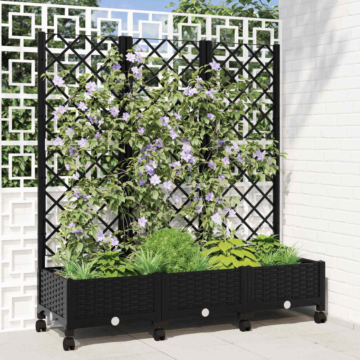vidaXL Garden Planter with Trellis&Wheels PP with Wheels Height 121.5 cm