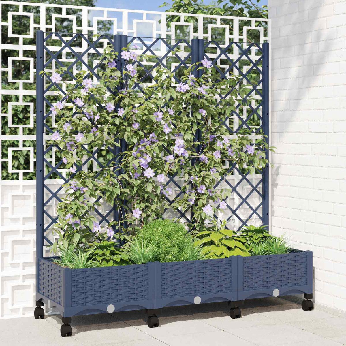 vidaXL Garden Planter with Trellis&Wheels PP with Wheels Height 121.5 cm