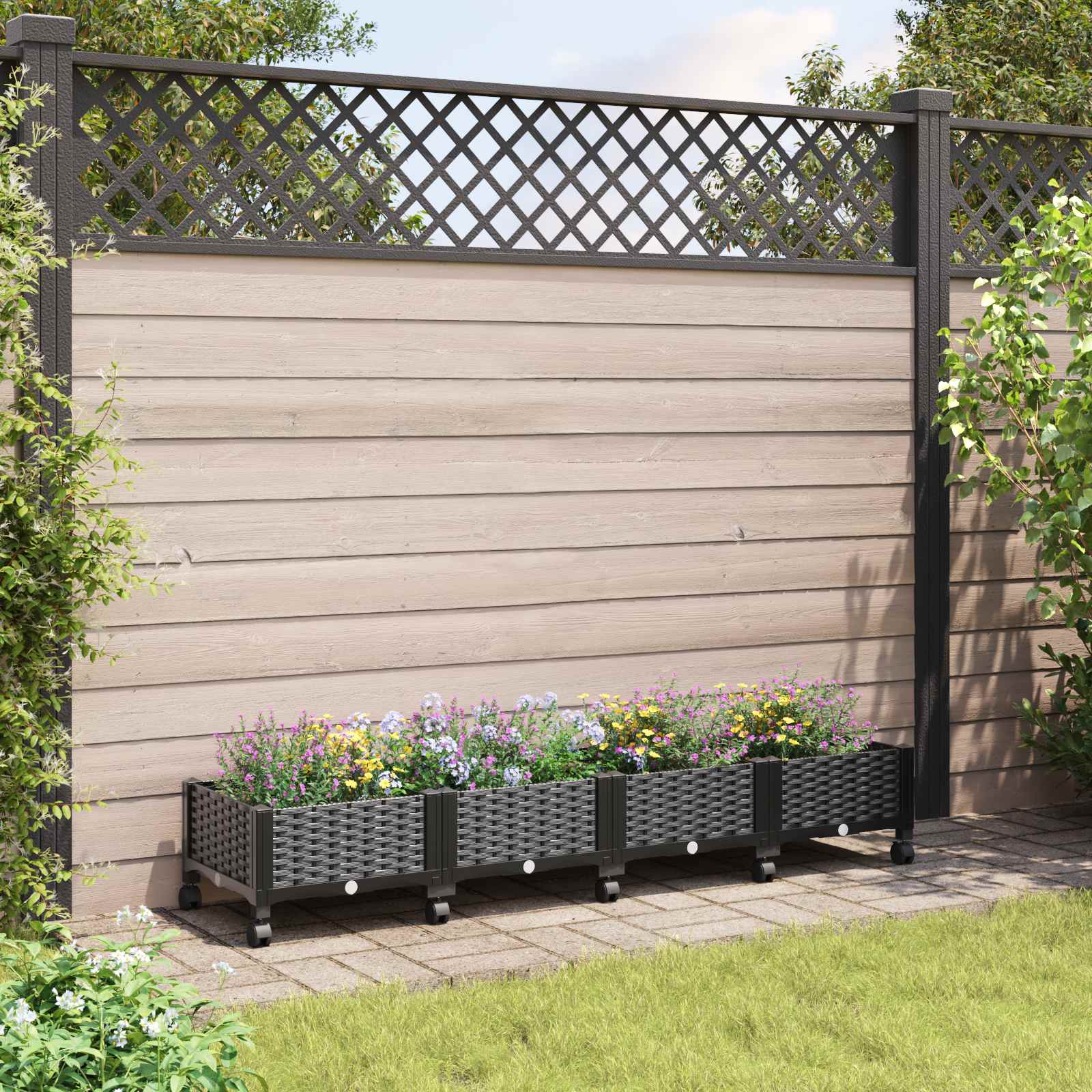 vidaXL Garden Planter with Wheels Black 160 x 40 x 29 cm PP 1