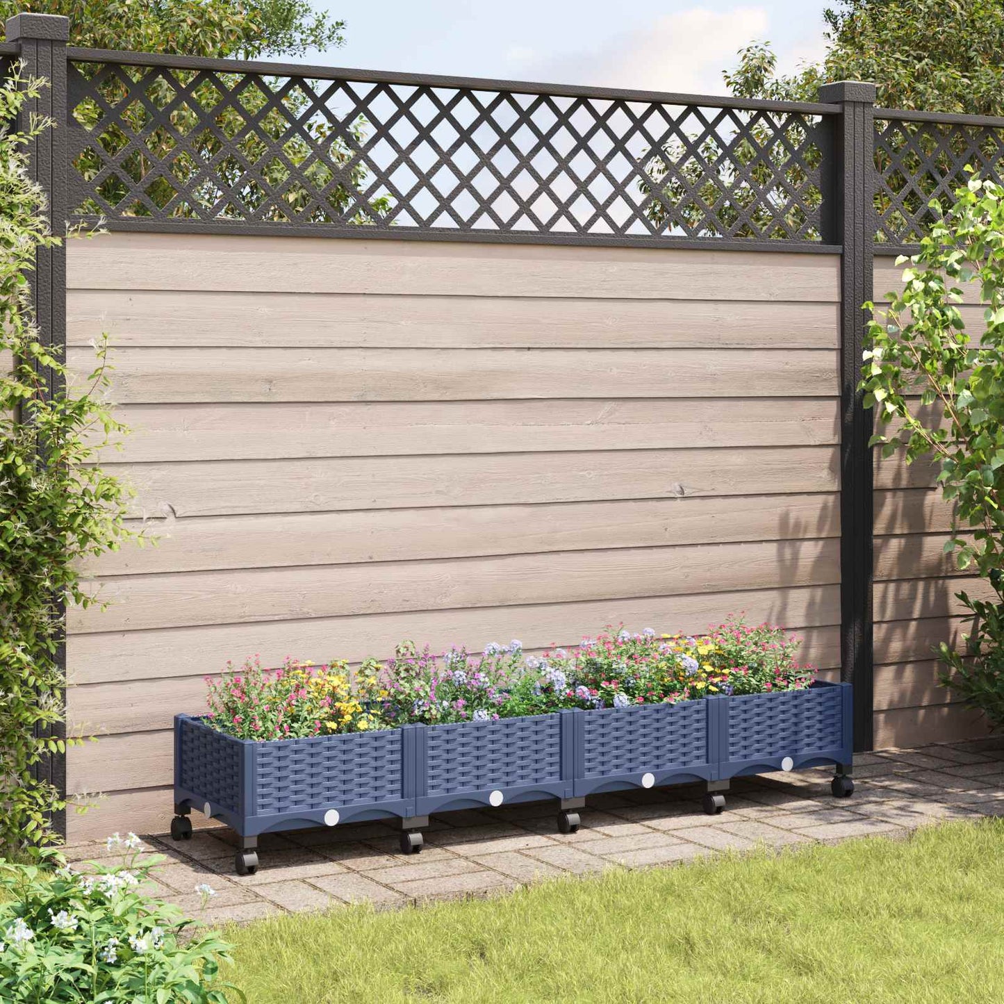 vidaXL Garden Planter with Wheels Blue Grey 160 x 40 x 33 cm PP 1