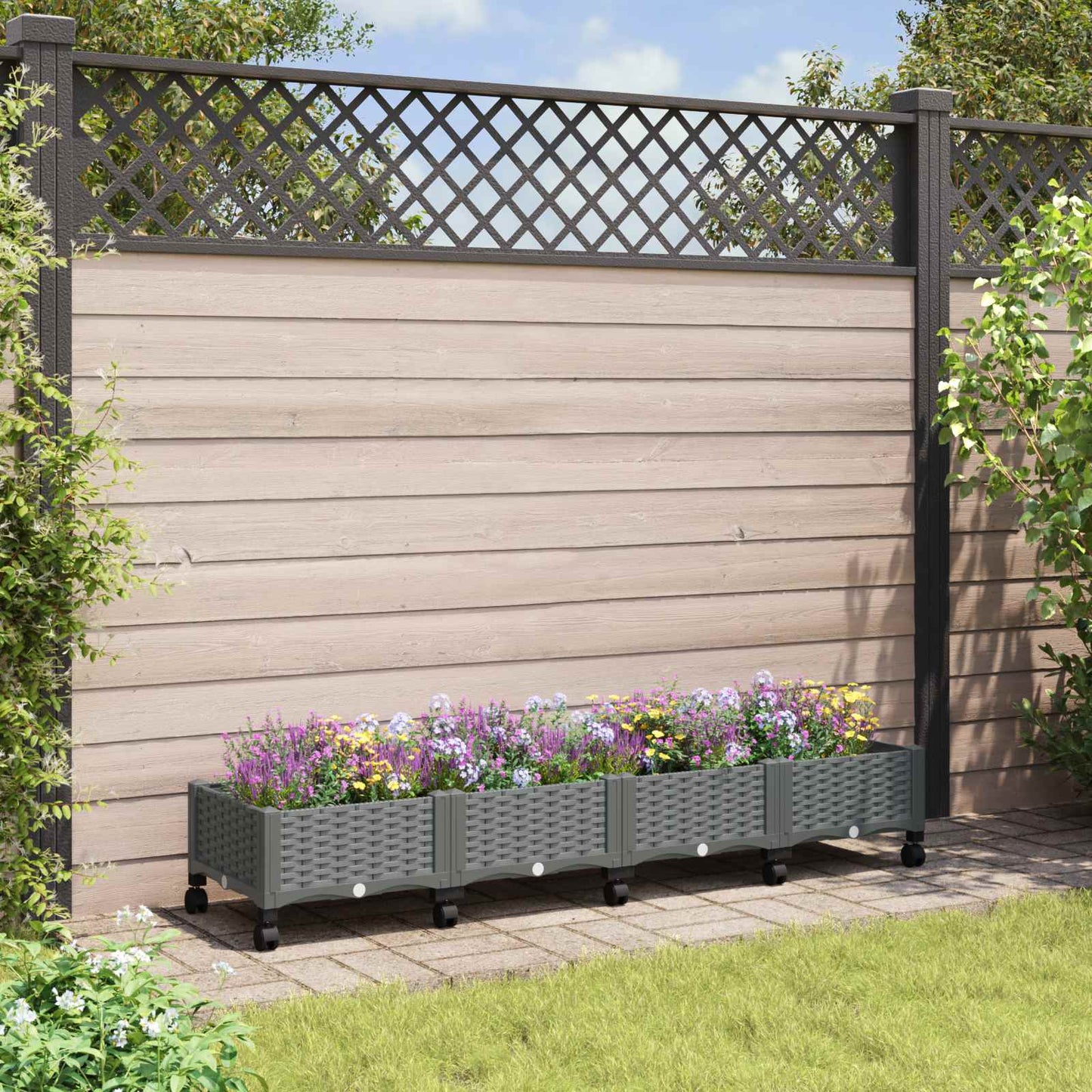vidaXL Garden Planter with Wheels Light Grey 160 x 40 x 33 cm PP 1