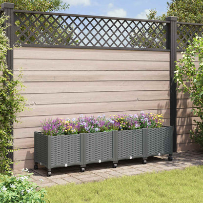 vidaXL Garden Planter 40 x 40 x 29 cm PP with Wheels Light Grey