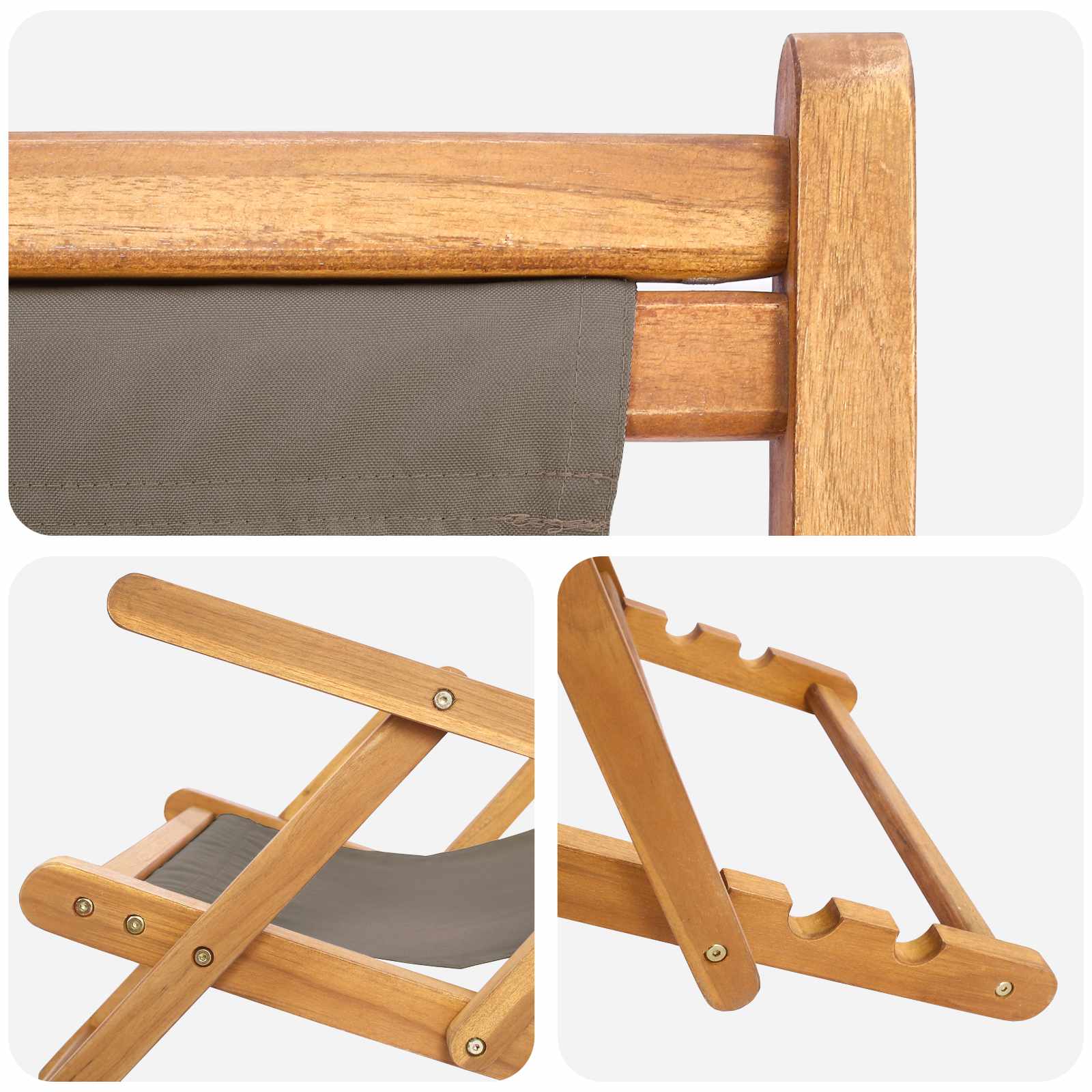 vidaXL Beach Chair Taupe Solid Teak Wood 6