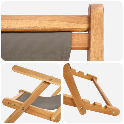 vidaXL Beach Chair Taupe Solid Teak Wood 6