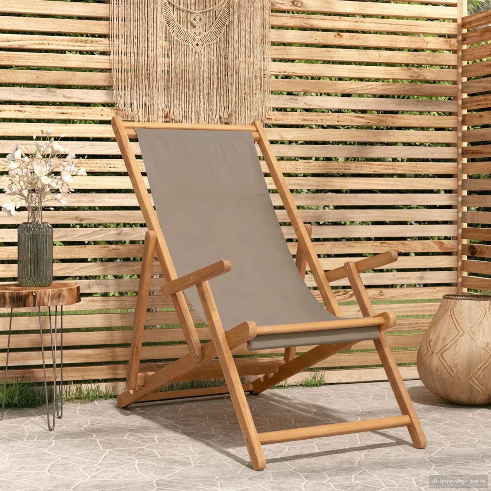 vidaXL Beach Chair Taupe Solid Teak Wood 1