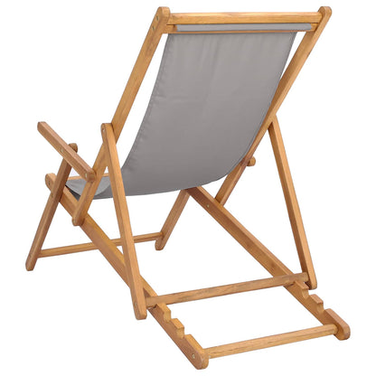vidaXL Beach Chair Light Grey Solid Teak Wood 5