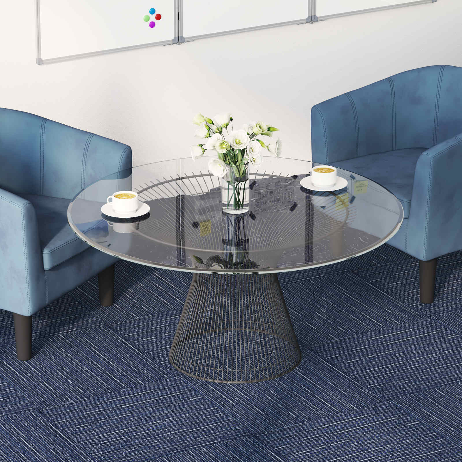 vidaXL Carpet Tile Striped Blue 50 x 50 cm 20 pcs PP and Bitumen 1