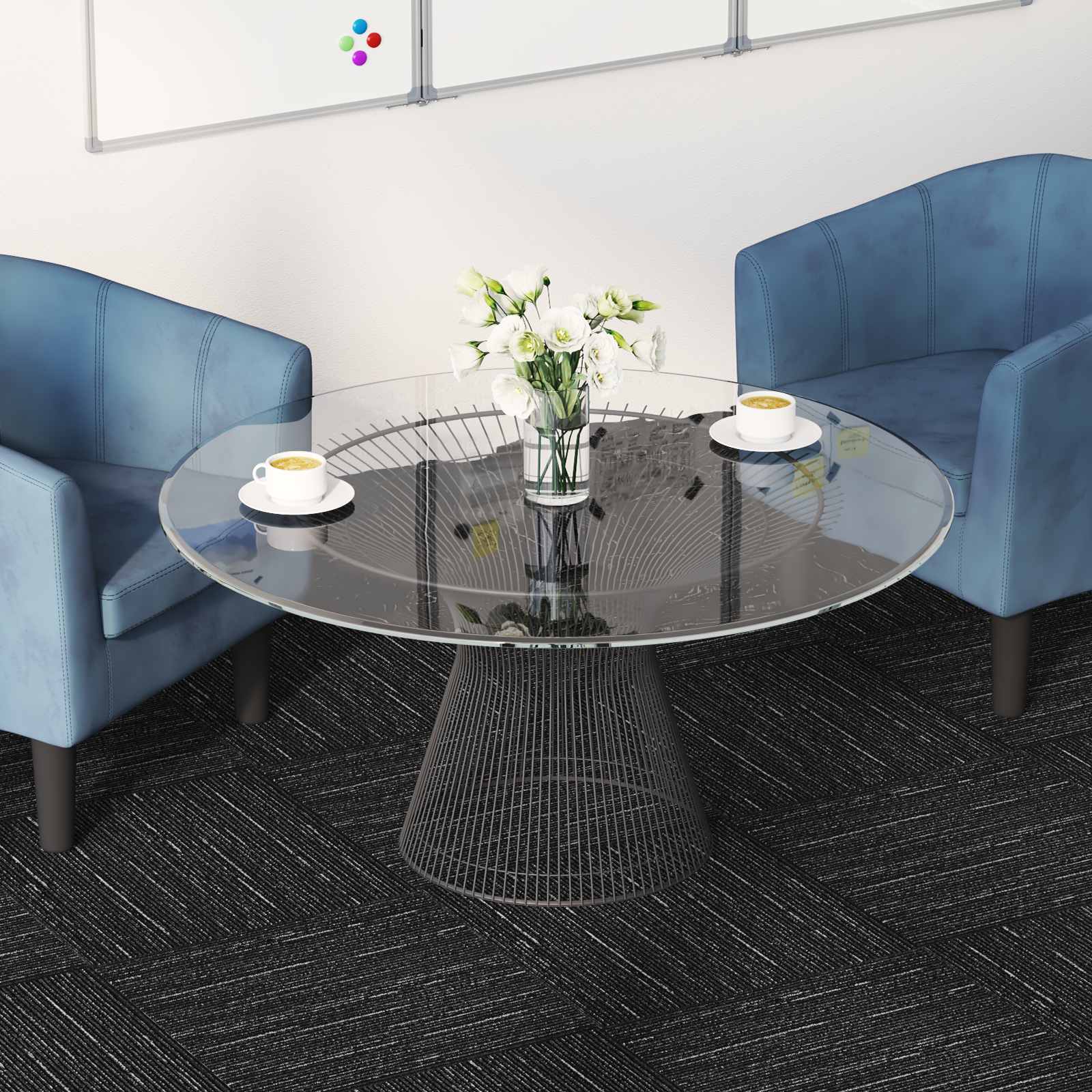 vidaXL Carpet Tile Striped Black 50 x 50 cm 20 pcs PP and Bitumen 1