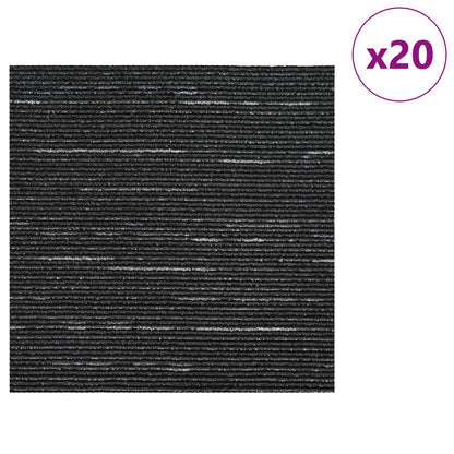 vidaXL Carpet Tile Striped Black 50 x 50 cm 20 pcs PP and Bitumen 3