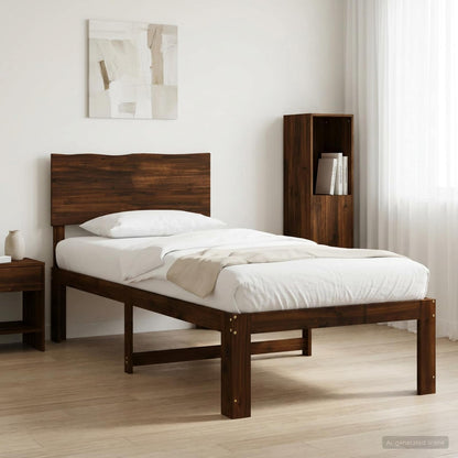 Double Bed Frame with Headboard ROSTOCK Length 200 cm Dark Brown 80 cm