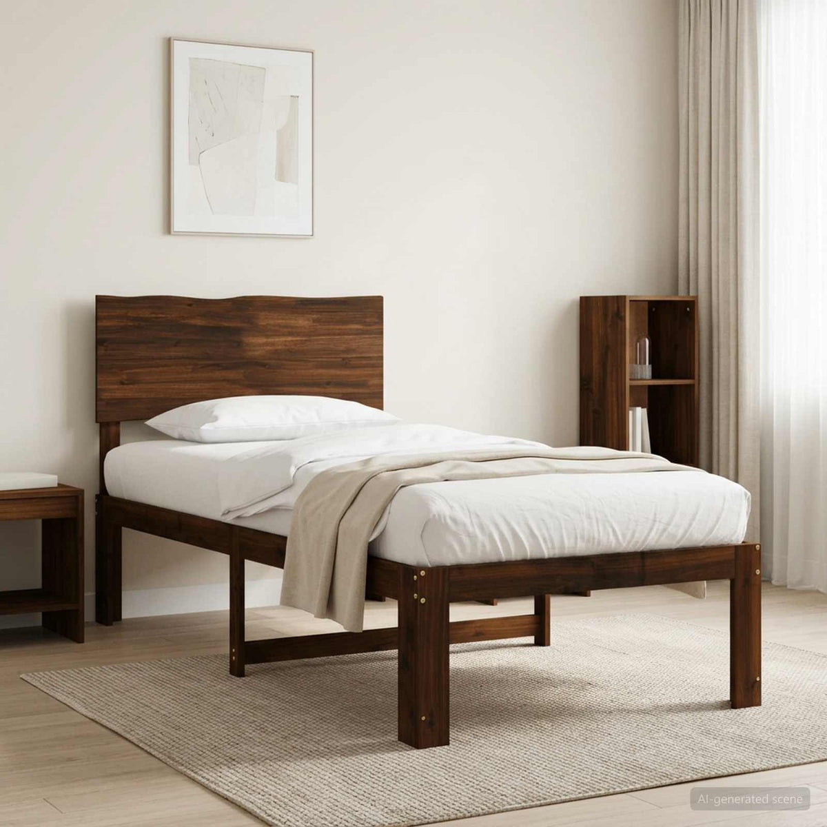 Double Bed Frame with Headboard ROSTOCK Length 200 cm Dark Brown 90 cm