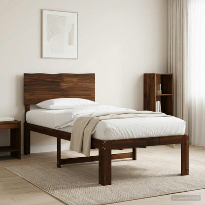 Double Bed Frame with Headboard ROSTOCK Length 200 cm Dark Brown 90 cm