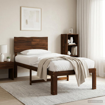 Double Bed Frame with Headboard ROSTOCK Length 200 cm Dark Brown 100 cm