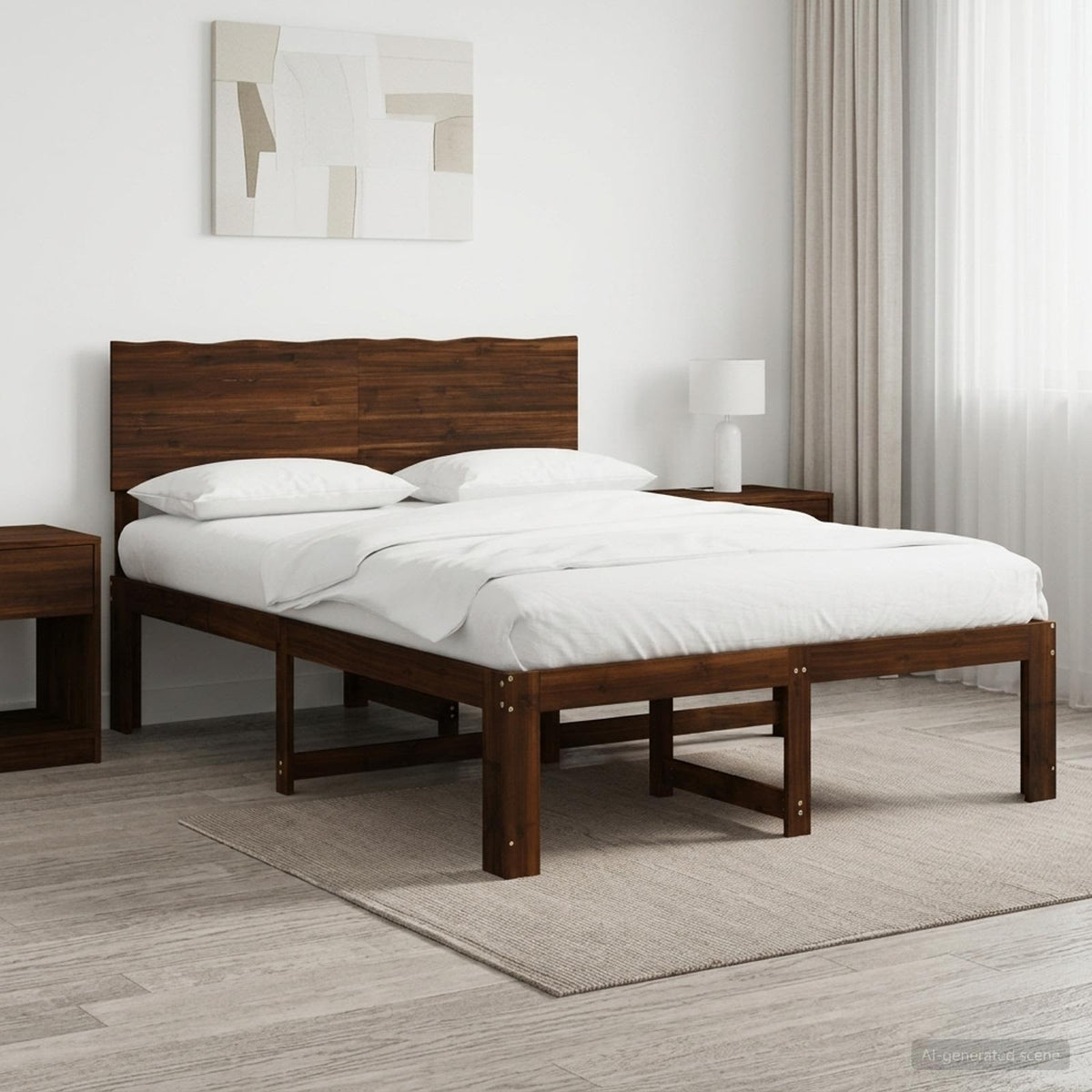 Double Bed Frame with Headboard ROSTOCK Length 200 cm Dark Brown 120 cm