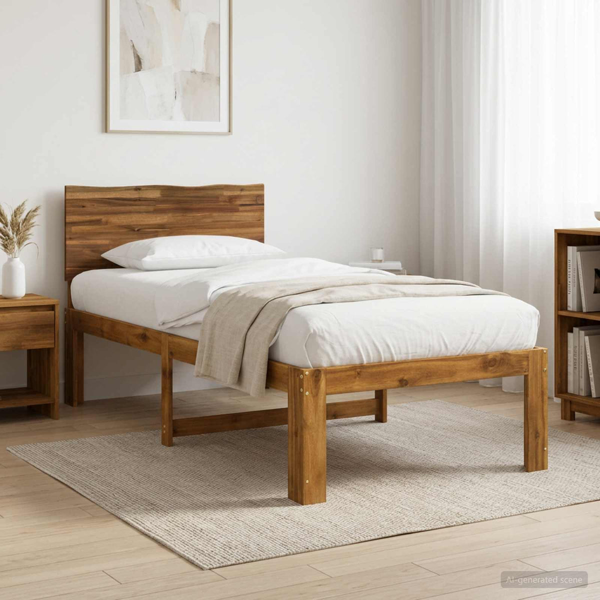 Double Bed Frame with Headboard ROSTOCK Length 190 cm Natural